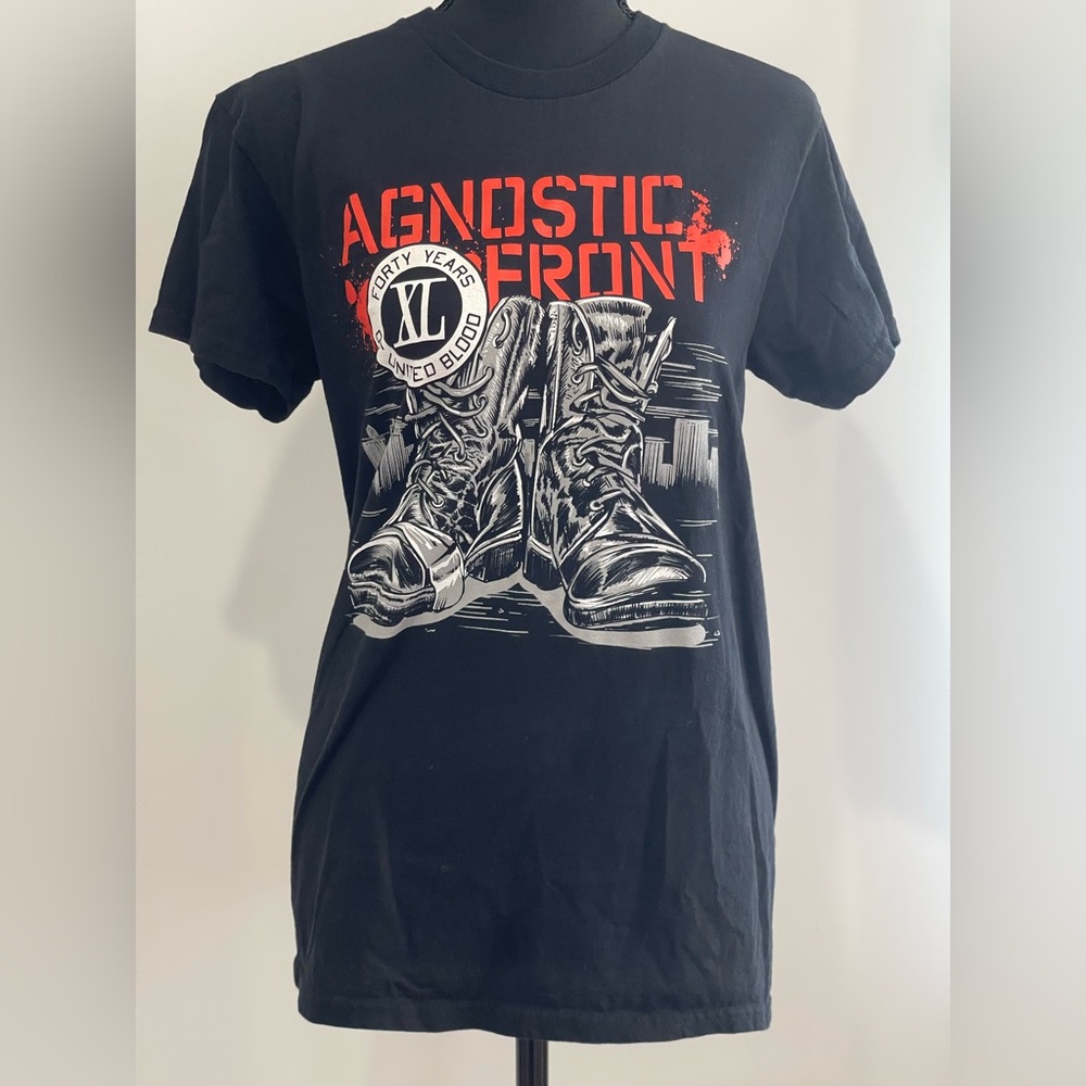 Agnostic Front S Black Graphic T-Shirt with Red and‎ White Design 482